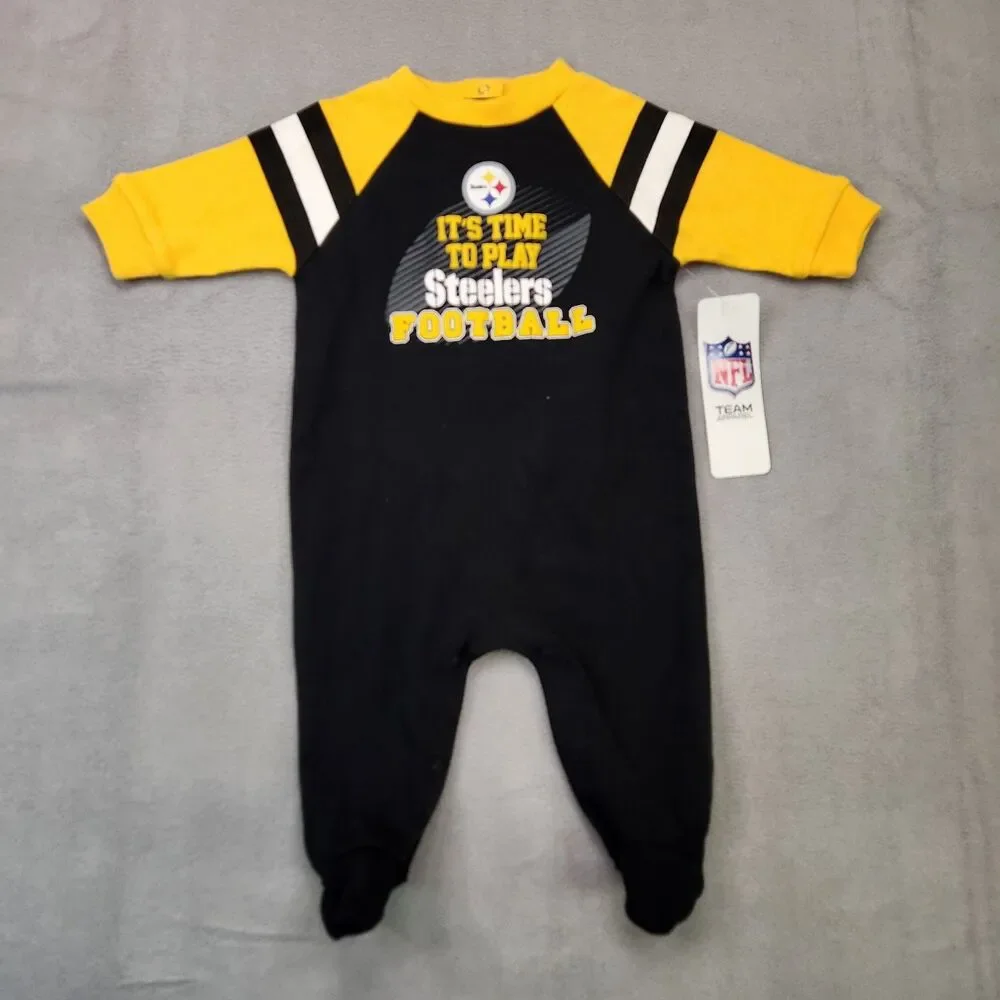 NWT NFL Pittsburgh Steelers Baby IT'S TIME TO‎ PLAY Sleeper Size 0-3 M Gerber